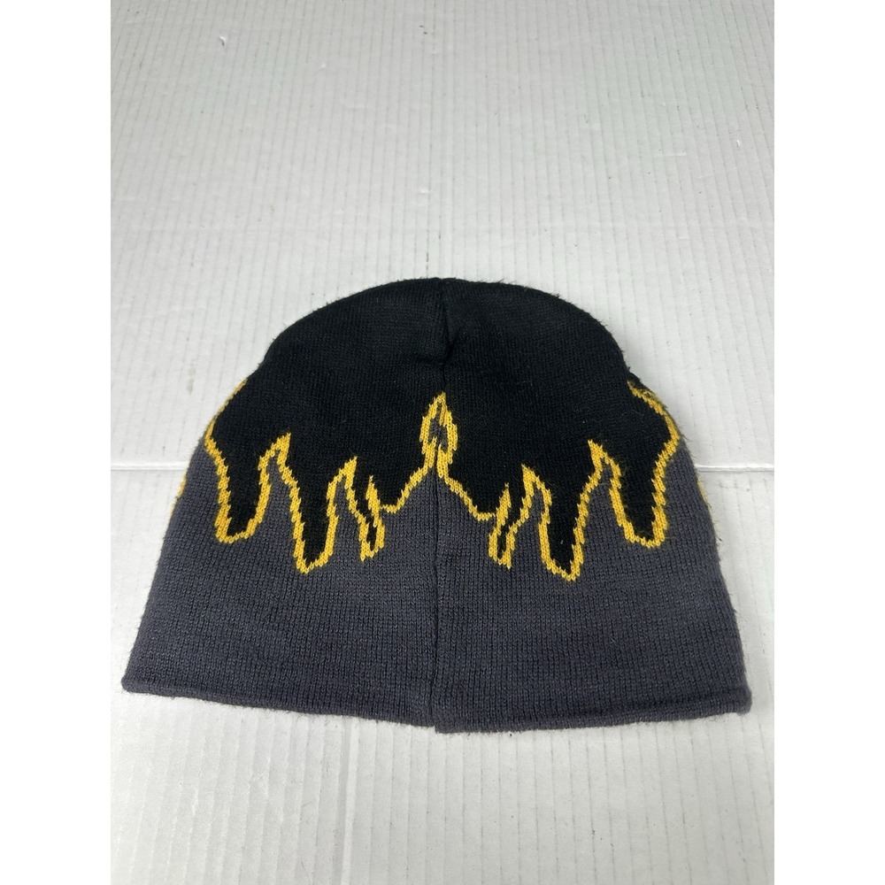 Vintage Y2K Flames Knit Beanie Adult One Size Biker Grunge Toboggan Hat Cap Fire